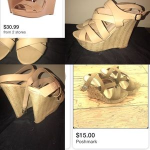 Tan, open toe , strappy wedges!